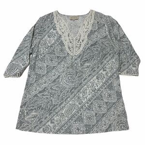 JONES Ny Gray Paisley Floral Lace Blouse 0x